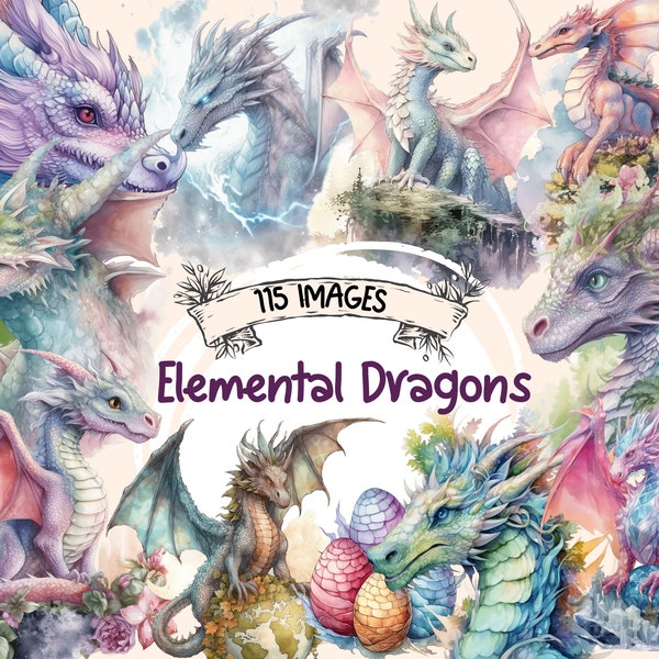 Watercolor Dragon Clipart Bundle: 115 Magical Illustrations (Digital Download)