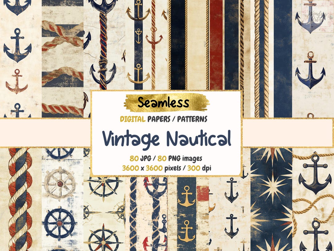 Vintage Nautical Seamless Pattern Digital Papers - Classic Maritime ...
