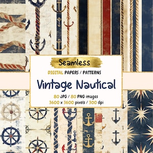 Vintage Nautical Seamless Pattern Digital Papers - Classic Maritime Textures, Oceanic Printable Backgrounds, Instant Download,Commercial Use