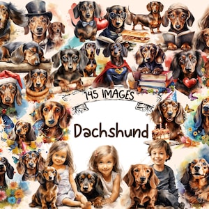 Dachshunds Watercolor Clipart Bundle - 145 PNG Dachshund Images, Playful Dog Graphics, Cute Puppies, Instant Digital Download,Commercial Use