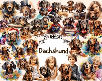 Watercolor Dachshund Clipart Bundle: 145 PNG Dog Graphics (Digital Download)