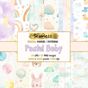 Pastel baby naadloos patroon digitaal papier - zachte kinderkamertexturen, zachte afdrukbare papierachtergronden, instant download, commercieel gebruik
