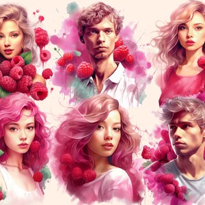 Pink Portrait Raspberry Raspberries Watercolor Clipart Bundle: 92 PNG Images (commercial Use ...