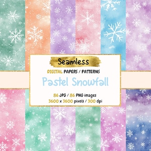 Pastelkleurige sneeuwval naadloos digitaal papier - zachte wintertexturen, ijzige achtergronden, afdrukbaar plakboek, direct downloaden, commercieel gebruik