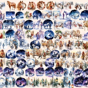 Christmas Horses Watercolor Clipart Bundle: 572 PNG Images (digital ...