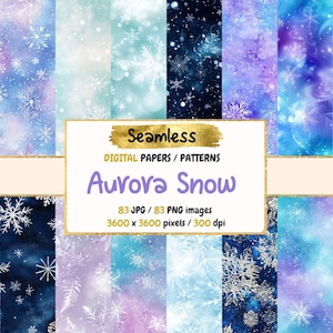 Aurora Snow Seamless Digital Paper - Ethereal Winter Textures, Frosty Backgrounds, Printable Scrapbook Paper,Instant Download,Commercial Use