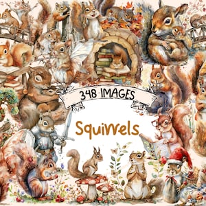 Squirrels Watercolor Clipart Bundle - 348 PNG Playful Squirrel Images, Woodland Creature Graphics, Instant Digital Download, Commercial Use