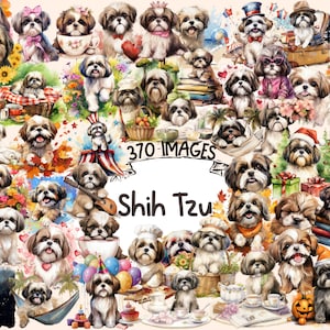 Shih Tzu Watercolor Clipart Bundle - 370 PNG Shih Tzus Dog Images, Adorable Cute Puppy Graphics, Instant Digital Download, Commercial Use