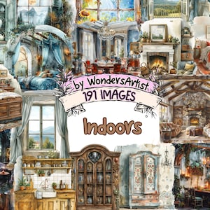 Indoors Watercolor Clipart Bundle - 191 PNG Cozy House Interior Scenes Images, Home Decor Graphics, Instant Digital Download, Commercial Use