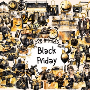 Black Friday Watercolor Clipart Bundle - 598 PNG Sale Discount Graphics,Shopping Extravaganza Images,Instant Digital Download,Commercial Use