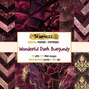 Wonderful Dark Burgundy Seamless Digital Paper - Lux Textures, Red Backgrounds, Printable Scrapbook Paper, Instant Download, Commercial Use
