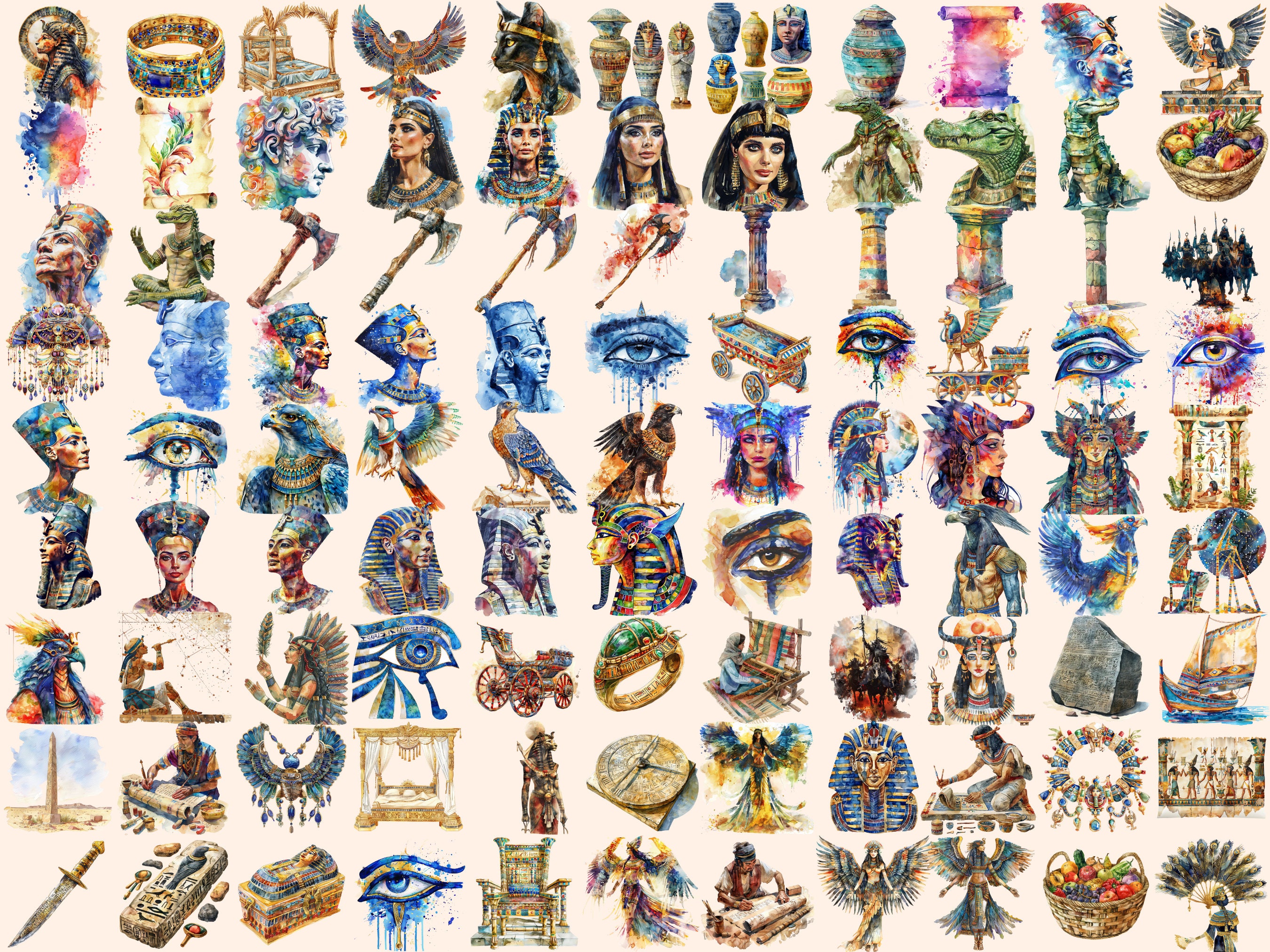 Ancient Egypt Watercolor Clipart Bundle: Pharaohs, Pyramids (digital ...