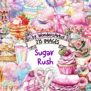 Sugar Rush Watercolor Clipart Bundle - 215 PNG Sweet Dessert and Candy Images, Fun Treat Graphics, Instant Digital Download, Commercial Use