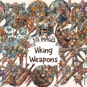 Viking Weapons Watercolor Clipart Bundle - 513 PNG Norse Weaponry Images, Ancient Warrior Graphics, Instant Digital Download, Commercial Use