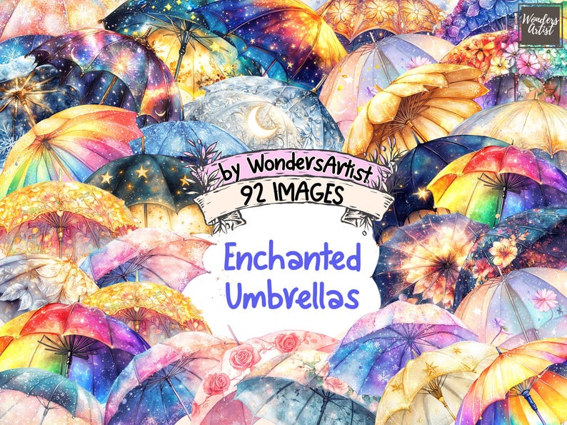Watercolor Umbrella Clipart: Enchanted Rainy Day Illustrations (92 PNG ...