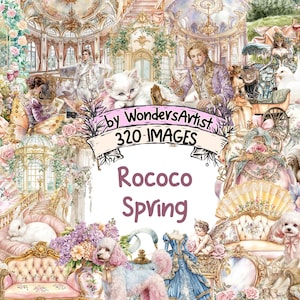 Rococo Spring Watercolor Clipart - 320 PNG Elegant Floral Graphics, Vintage Pastel Illustrations, Instant Digital Download, Commercial Use