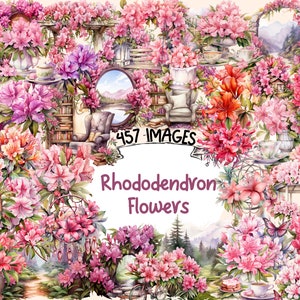 Rhododendron Flowers Watercolor Clipart Bundle- 457 PNG Flower Images, Botanical Floral Graphics, Instant Digital Download, Commercial Use