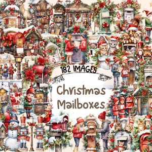 Christmas Mailboxes Watercolor Clipart Bundle - 182 PNG Festive Cozy Images, Holiday Mail Graphics, Instant Digital Download, Commercial Use