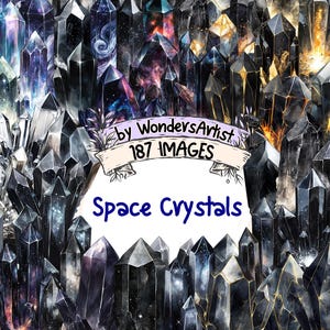 Space Crystals Watercolor Clipart - 187 PNG Cosmic Gem Graphics, Celestial Mineral Illustrations, Instant Digital Download, Commercial Use