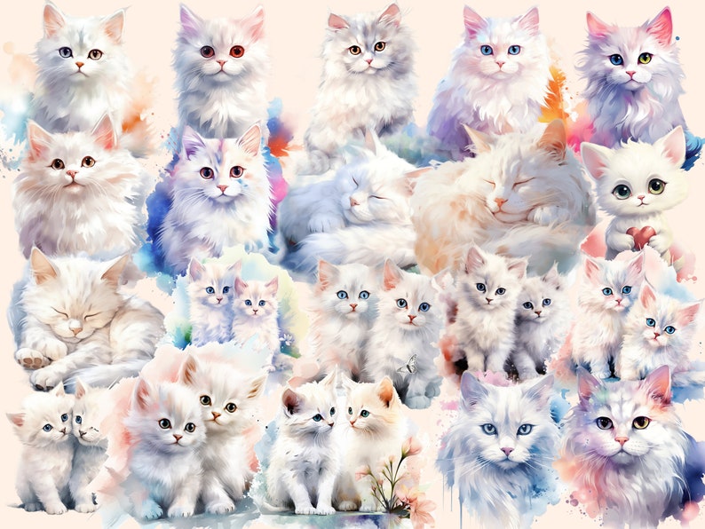 White Cats Watercolor Clipart Bundle 158 PNG White Cat Images, Elegant Feline Graphics, Cute Kitty,Instant Digital Download,Commercial Use image 9