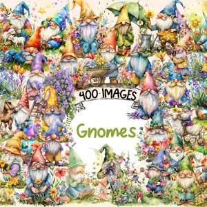 Gnomes Watercolor Clipart Bundle - 400 PNG Magical Gnome Images, Fairytale Storybook Gnome Graphics, Instant Digital Download,Commercial Use