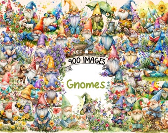 Gnomes Watercolor Clipart Bundle: 400 PNG Graphics (Digital Download)