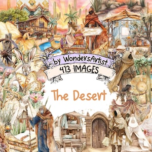 The Desert Watercolor Clipart - 413 PNG Arid Landscape Graphics, Cactus & Dune Nature Illustrations, Instant Digital Download,Commercial Use