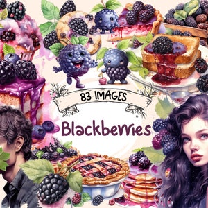 Blackberries Watercolor Clipart Bundle: 83 PNG Images (Digital Download)