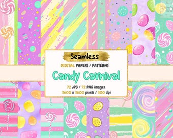 Candy Carnival Digital Paper: Seamless Sweet Patterns (Commercial Use)