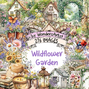Wildflower Garden Watercolor Clipart - 276 PNG Botanical Floral Graphics, Meadow Bloom Illustrations,Instant Digital Download,Commercial Use