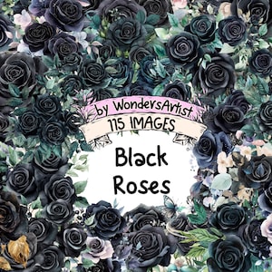 Black Roses Watercolor Clipart Bundle: Gothic Floral PNG Images (Commercial Use)