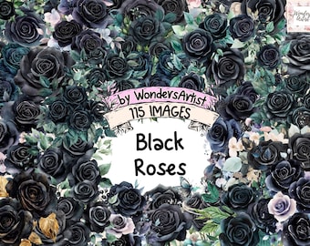 Black Roses Watercolor Clipart Bundle: Gothic Floral PNG Images (Commercial Use)