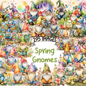 Spring Gnomes Watercolor Clipart Bundle - 295 PNG Springtime Gnome Images, Garden Gnome Graphics, Instant Digital Download, Commercial Use
