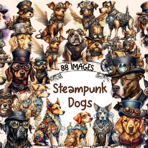 Steampunk Dogs Watercolor Clipart Bundle - 88 PNG Robotic Animals Images, Mechanical Robot Graphics, Instant Digital Download,Commercial Use