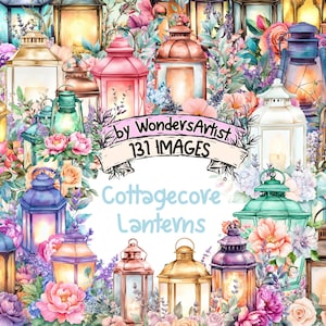 Cottagecore Lanterns Watercolor Clipart Bundle - 131 PNG Lantern Images, Cozy Graphics, Rustic Illustrations,Instant Download,Commercial Use