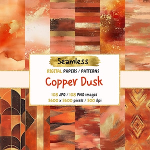 Copper Dusk Seamless Digital Paper - Warm Metallic Textures, Rich Sunset Backgrounds, Printable Scrapbook, Instant Download, Commercial Use