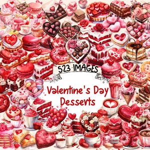 St. Valentine's Day Desserts Watercolor Clipart Bundle - 523 PNG Romantic Images, Sweet Graphics, Instant Digital Download, Commercial Use