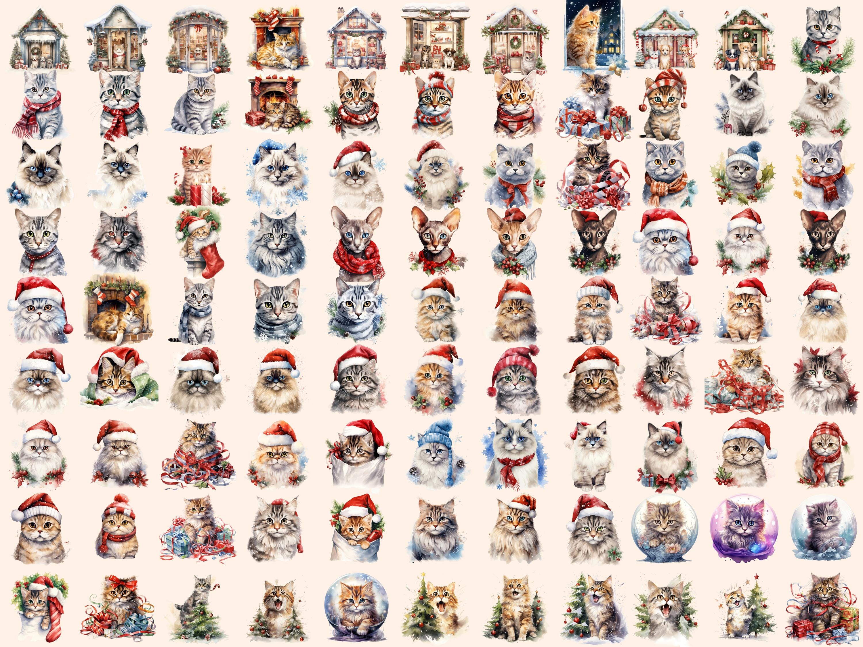 Christmas Cats Watercolor Clipart Bundle: 467 Festive PNG Images ...