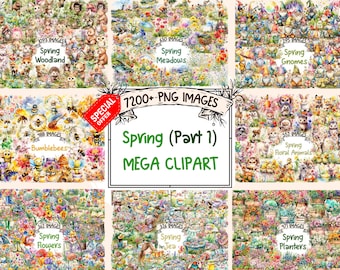 7200+ Spring Clipart Bundle: Flowers, Animals, Gardens (PNG Digital Download)