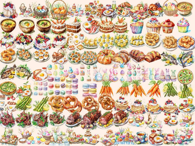 Easter Food Clipart Bundle: 444 PNG Images (commercial Use) (digital ...