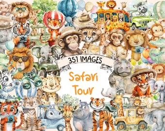 Watercolor Safari Clipart Bundle: 351 Savanna Animal PNGs (Digital Download)