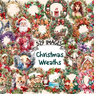 Christmas Wreaths Watercolor Clipart Bundle - 529 PNG Festive Wreath Images, Holiday Decor Graphics, Instant Digital Download,Commercial Use