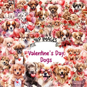 Valentine's Day Dogs Watercolor Clipart Bundle - 469 PNG Romantic Dog Images, Love Day Pet Graphics, Instant Digital Download,Commercial Use