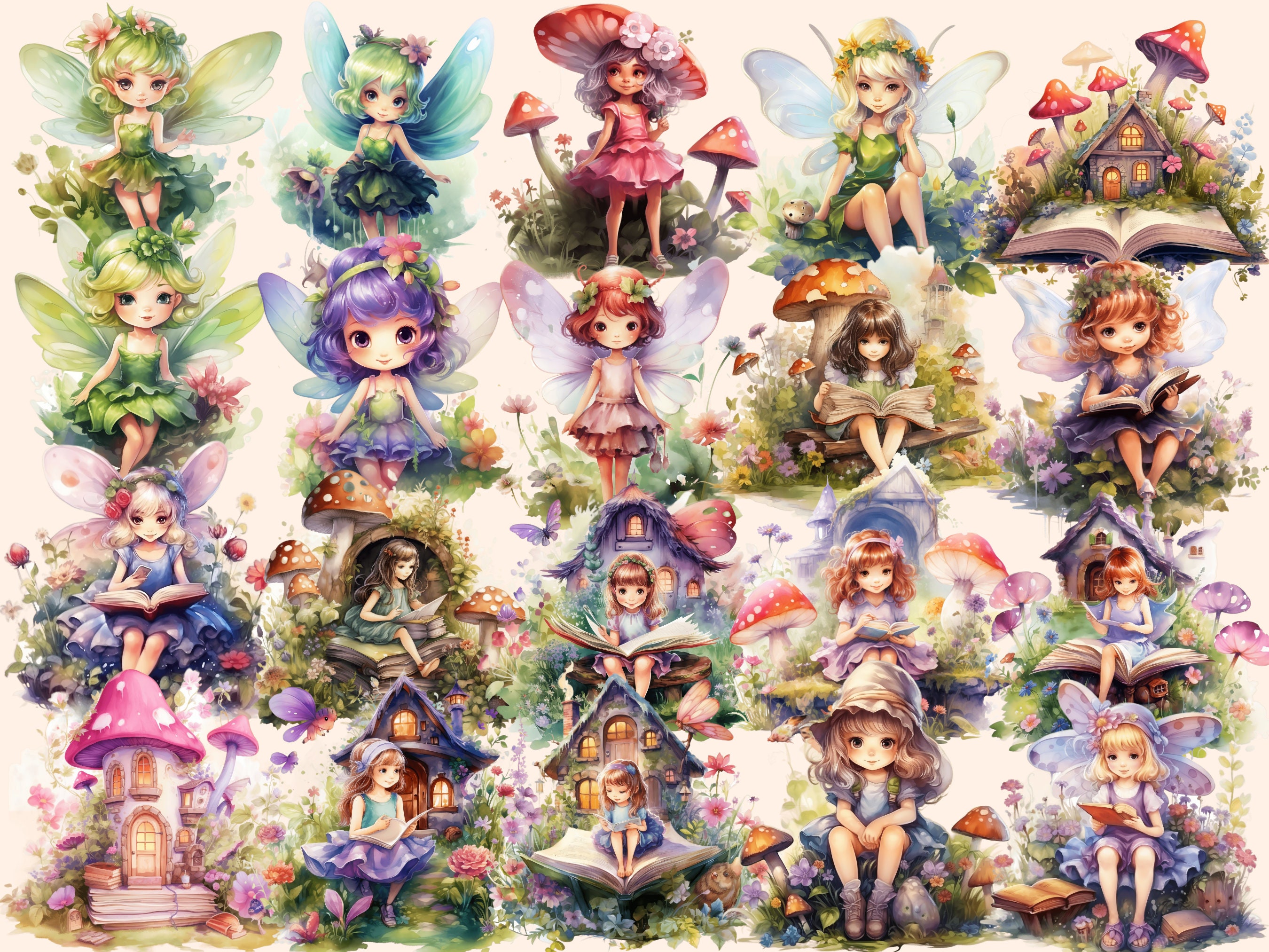 Watercolor Garden Fairies Clipart: 97 PNG Images (digital Download) - Etsy