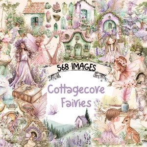 Cottagecore Fairies Watercolor Clipart Bundle - 568 PNG Whimsical Fairy Images, Rustic Graphics, Instant Digital Download, Commercial Use