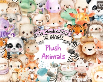 Watercolor Plush Animal Clipart Bundle: 110 Toy Illustrations (Commercial Use) (Digital Download)