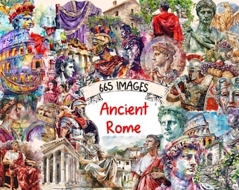 Ancient Rome Watercolor Clipart Bundle: 665 Roman Empire PNG Graphics (Digital Download)