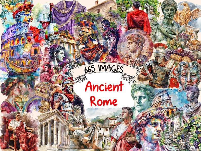 Ancient Rome Rustic Ancient Rome Watercolor Clipart Bundle: 665 Roman Empire PNG Graphics ...