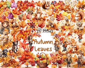 Autumn Leaves Watercolor Clipart Bundle: 297 PNG Graphics (Digital Download)