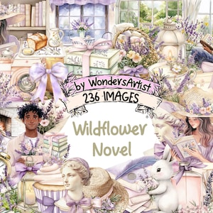 Wildflower Novel Watercolor Clipart Bundle - 236 PNG Floral Images, Storybook Illustrations, Rustic Book Art,Instant Download,Commercial Use